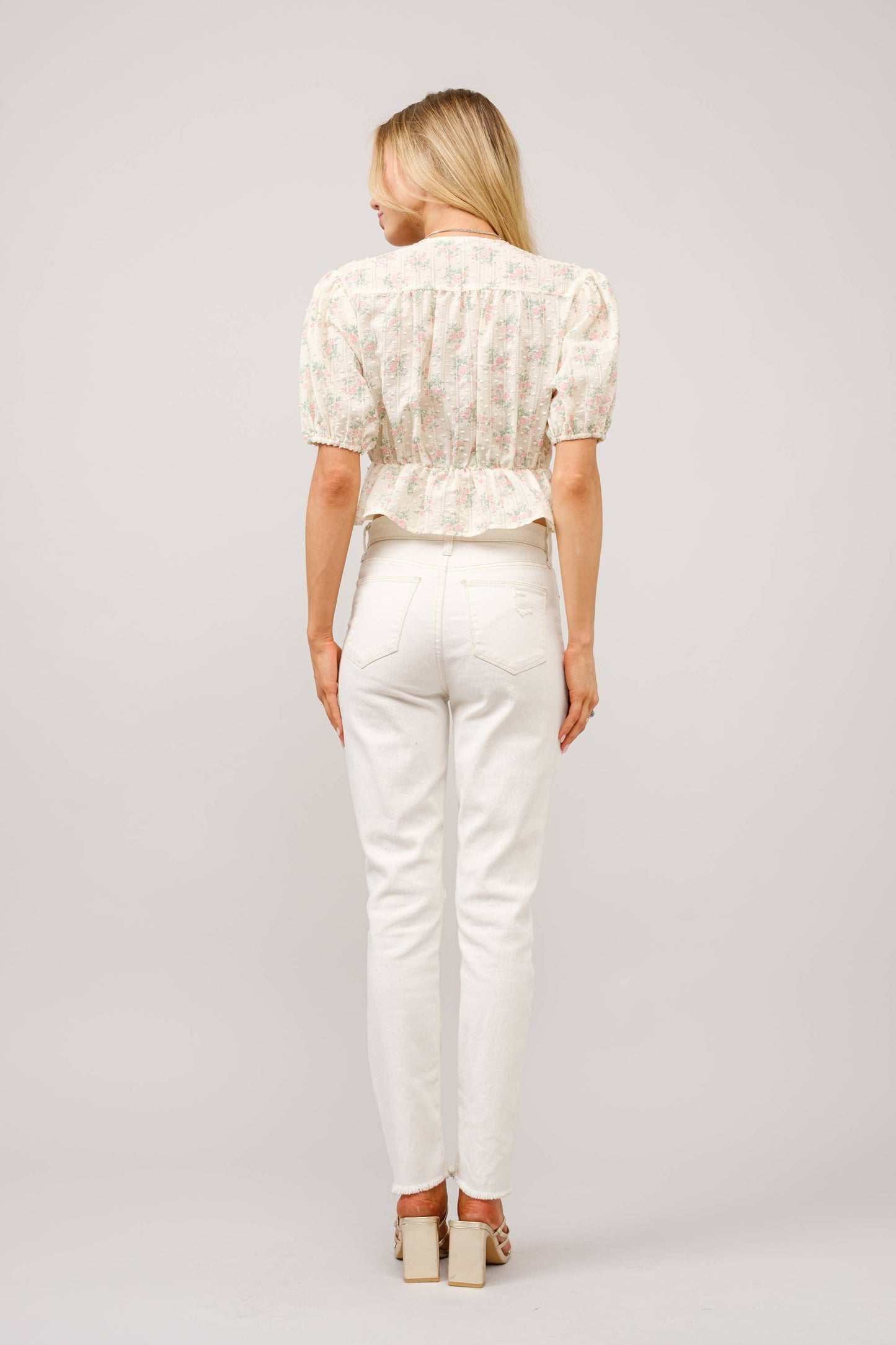 Petticoat Puff Sleeve Tie Front Peplum Top