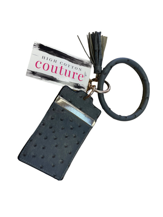 Gray Gold Ostrich Id Key Chain