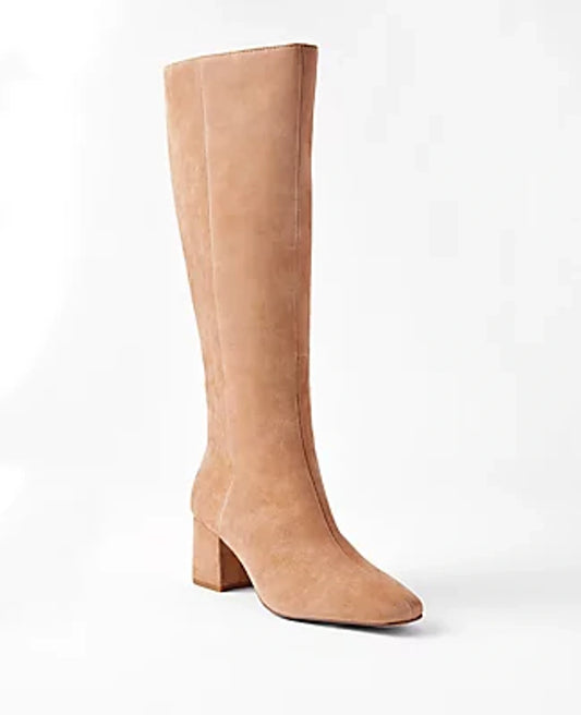 Ann Taylor 2.5” Block Heel Suede Tall Boots Women’s Dominican Sand