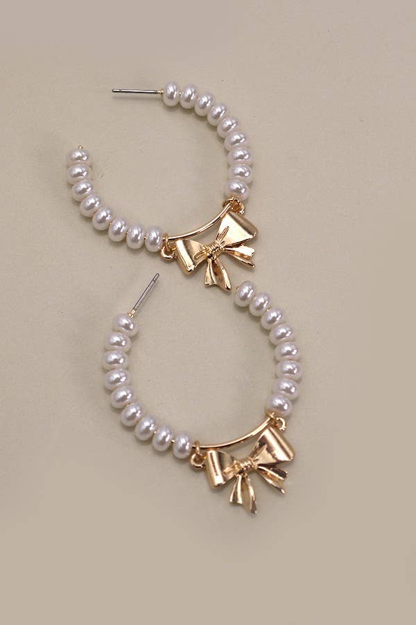 PEARL BOW RIBBON DROP EARRINGS