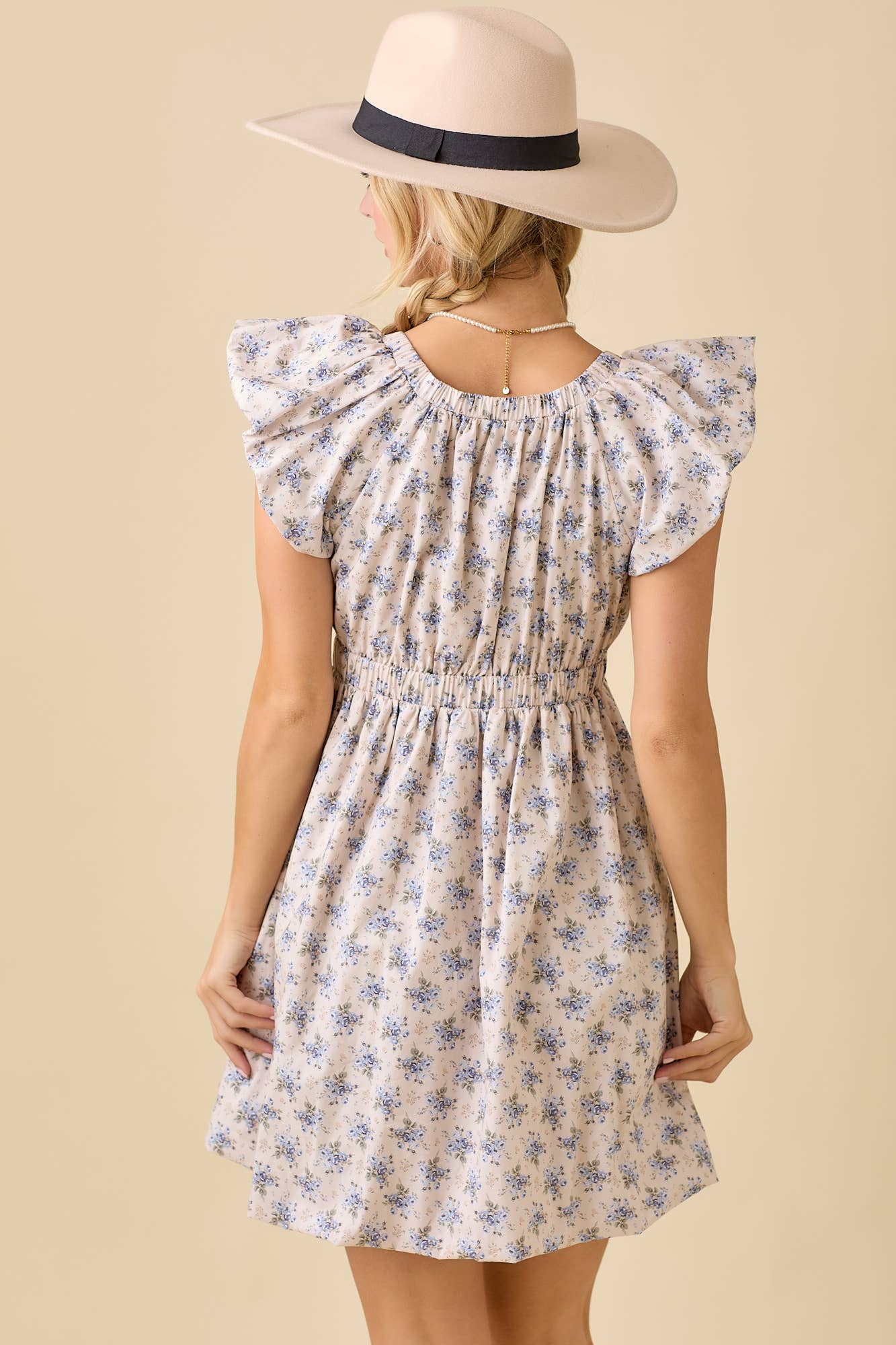 Deep V-neck Mini Dress With Bubble Sleeve And Hem