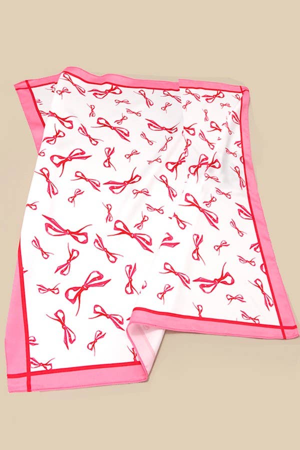 BOW RIBBON PRINT SILKY FEEL BANDANA SCARF | 40SC622