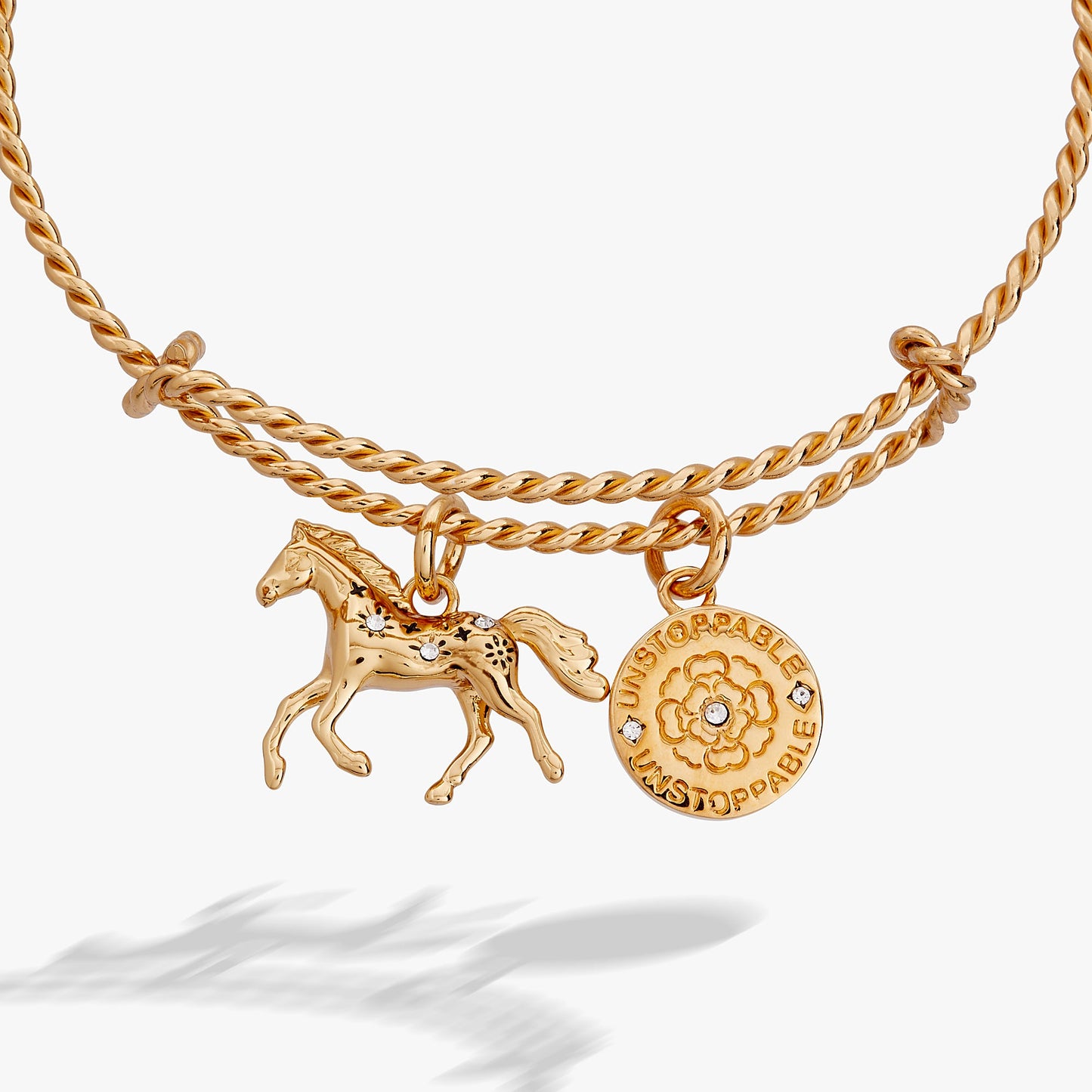 Horse Rope Textured Charm Bangle