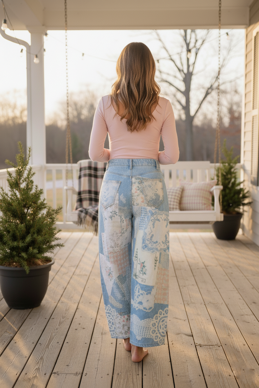 Emily Ann: Petticoat Patch Barrel Leg Jeans